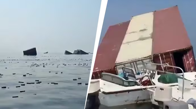 iPhones, other goods seen floating at sea after 2500 container ships sank in Strait of Hormuz amid attacks on vessels (Video)